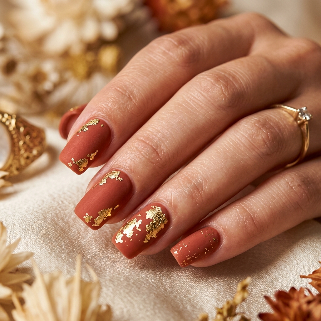 Terracotta Velvet & Gold Leaf